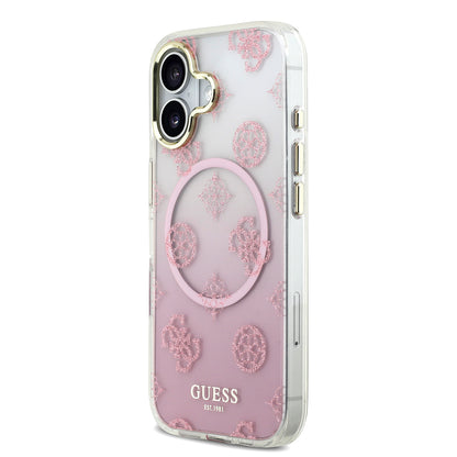 iPhone 17 Kılıf Guess Orijinal Lisanslı M-safe Şarj Özellikli Simli Peony Desenli Silikon Kılıf