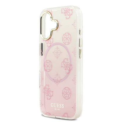 iPhone 17 Kılıf Guess Orijinal Lisanslı M-safe Şarj Özellikli Simli Peony Desenli Silikon Kılıf