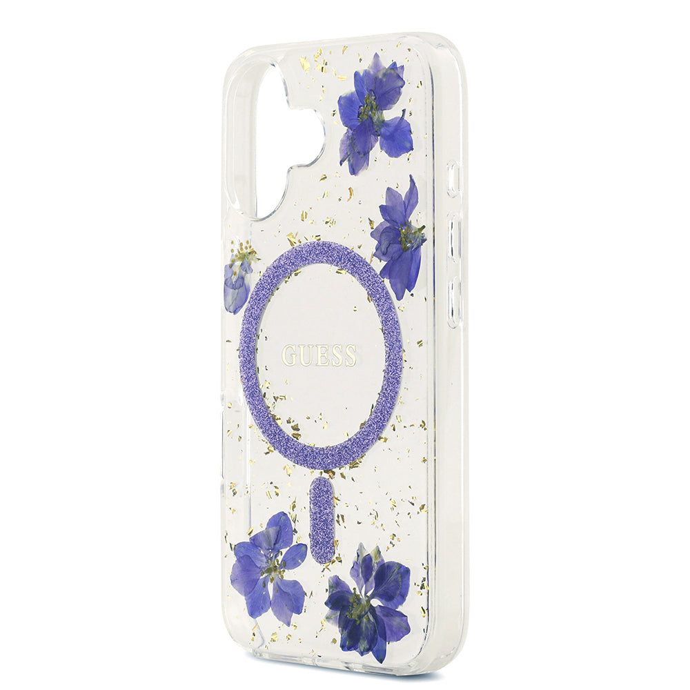 iPhone 17 Kılıf Guess Orijinal Lisanslı M-safe Şarj Özellikli Transparan Resin Flowers Kılıf