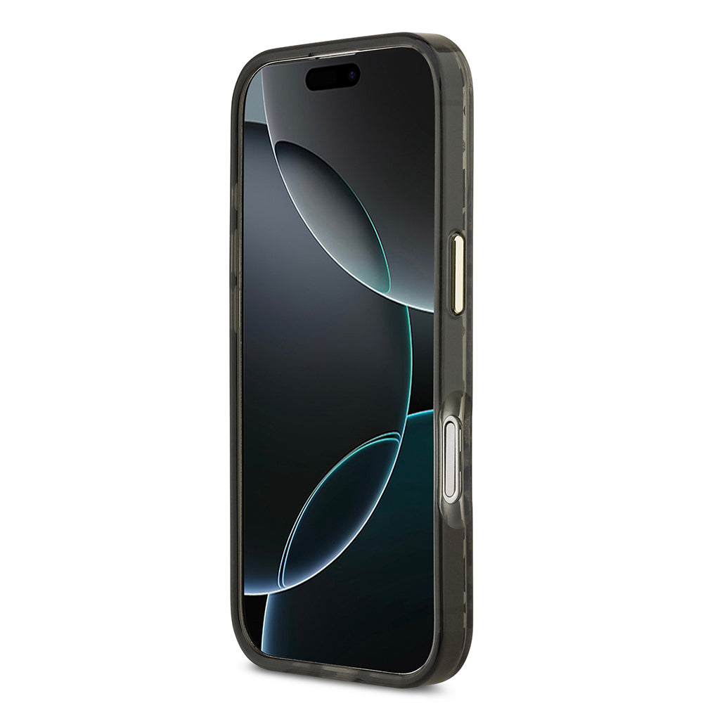 iPhone 17 Kılıf Guess Orijinal Lisanslı M-safe Şarj Özellikli Üçgen Logolu Simli Leopar Desenli Kılıf