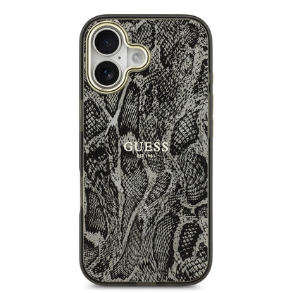 iPhone 17 Kılıf Guess Orijinal Lisanslı M-safe Şarj Özellikli Yazı Logolu Python Desenli Kılıf