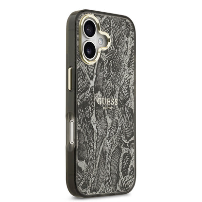 iPhone 17 Kılıf Guess Orijinal Lisanslı M-safe Şarj Özellikli Yazı Logolu Python Desenli Kılıf