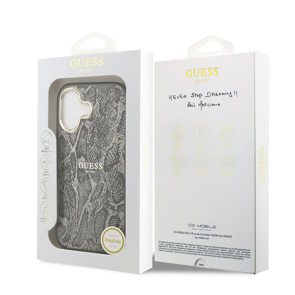 iPhone 17 Kılıf Guess Orijinal Lisanslı M-safe Şarj Özellikli Yazı Logolu Python Desenli Kılıf