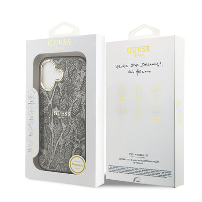 iPhone 17 Kılıf Guess Orijinal Lisanslı M-safe Şarj Özellikli Yazı Logolu Python Desenli Kılıf