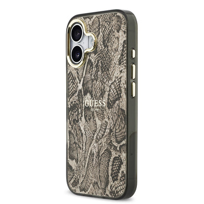 iPhone 17 Kılıf Guess Orijinal Lisanslı M-safe Şarj Özellikli Yazı Logolu Python Desenli Kılıf