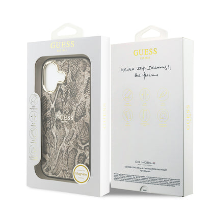 iPhone 17 Kılıf Guess Orijinal Lisanslı M-safe Şarj Özellikli Yazı Logolu Python Desenli Kılıf