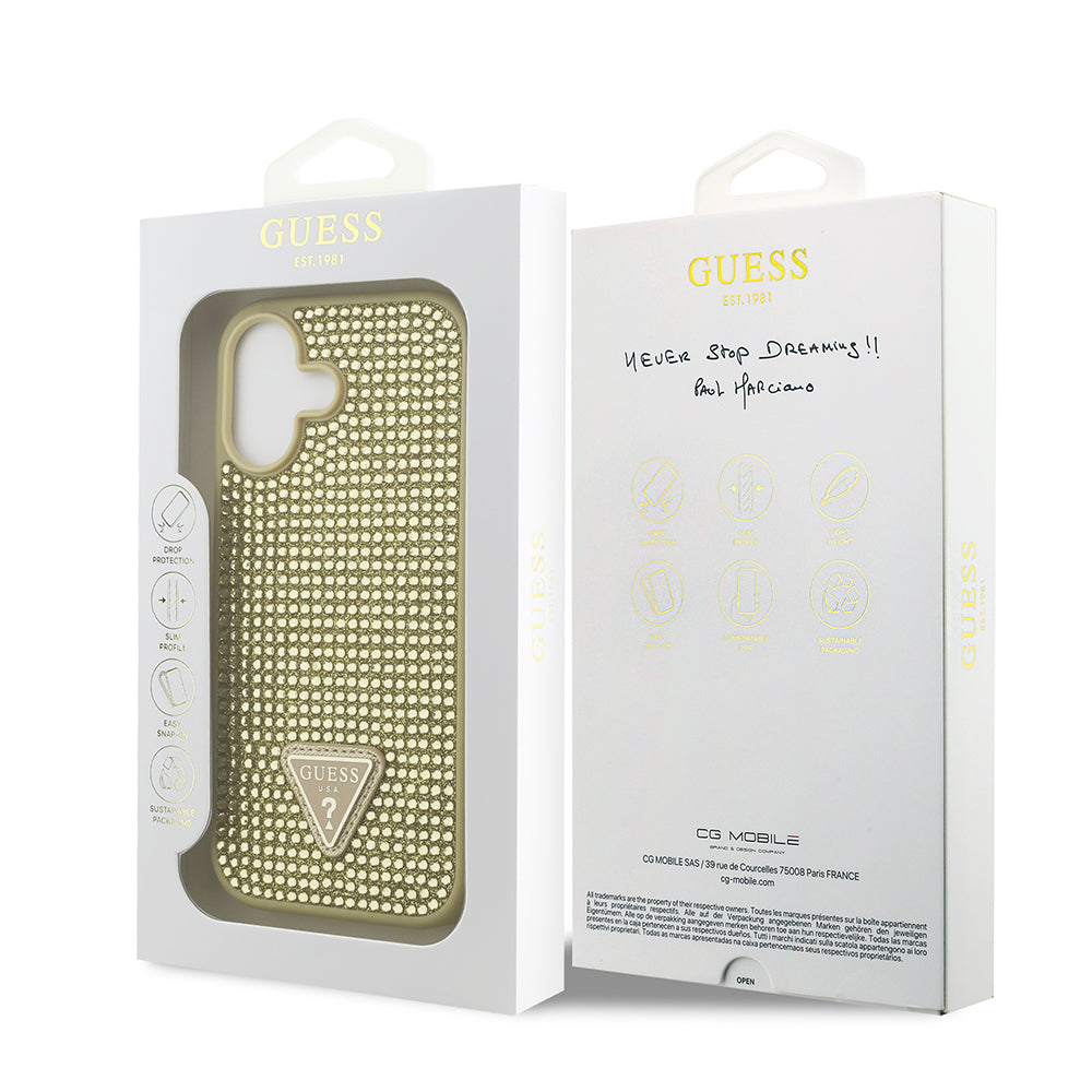 iPhone 17 Kılıf Guess Orijinal Lisanslı Taşlı Arka Yüzey Üçgen Logolu Kılıf