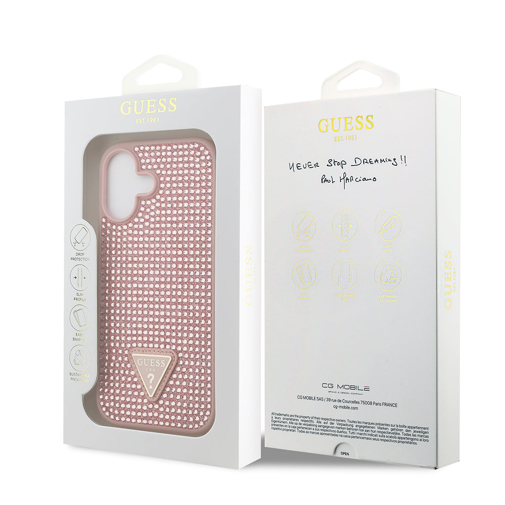 iPhone 17 Kılıf Guess Orijinal Lisanslı Taşlı Arka Yüzey Üçgen Logolu Kılıf