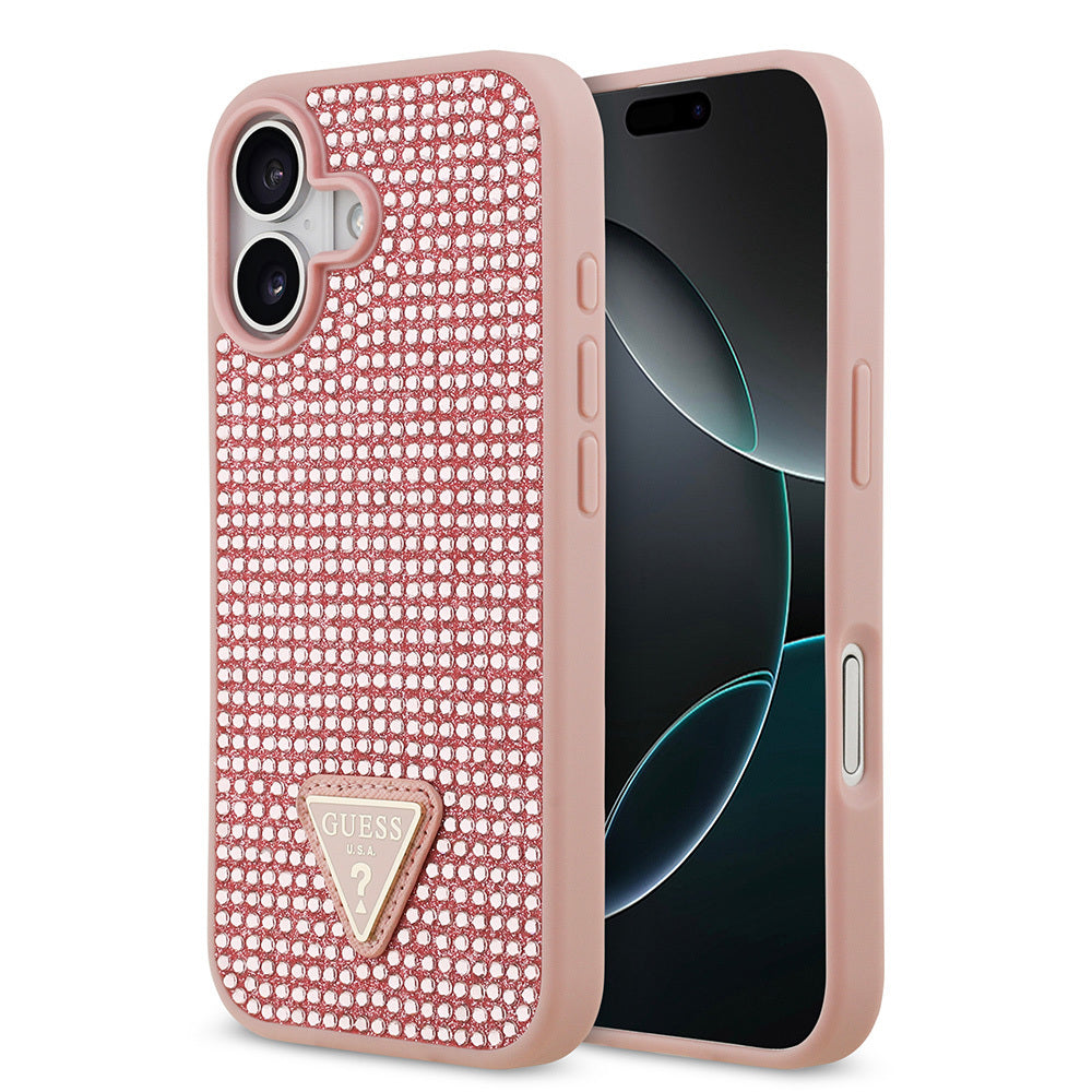 iPhone 17 Kılıf Guess Orijinal Lisanslı Taşlı Arka Yüzey Üçgen Logolu Kılıf