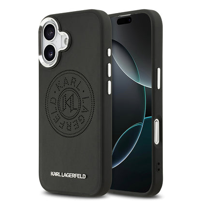 iPhone 17 Kılıf Karl Lagerfeld Orijinal Lisanslı M-safe Şarj Özellikli Delikli Tasarım Metal Logolu PU Deri Kılıf