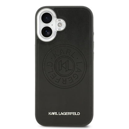 iPhone 17 Kılıf Karl Lagerfeld Orijinal Lisanslı M-safe Şarj Özellikli Delikli Tasarım Metal Logolu PU Deri Kılıf