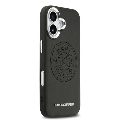 iPhone 17 Kılıf Karl Lagerfeld Orijinal Lisanslı M-safe Şarj Özellikli Delikli Tasarım Metal Logolu PU Deri Kılıf