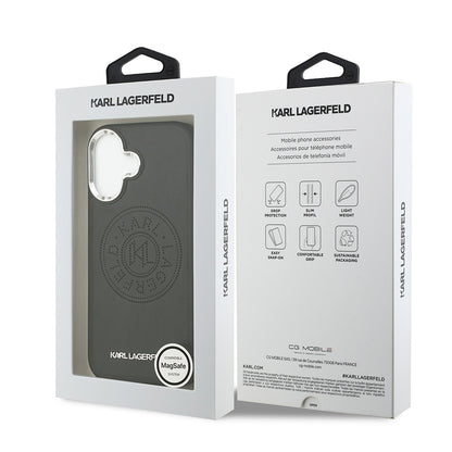 iPhone 17 Kılıf Karl Lagerfeld Orijinal Lisanslı M-safe Şarj Özellikli Delikli Tasarım Metal Logolu PU Deri Kılıf