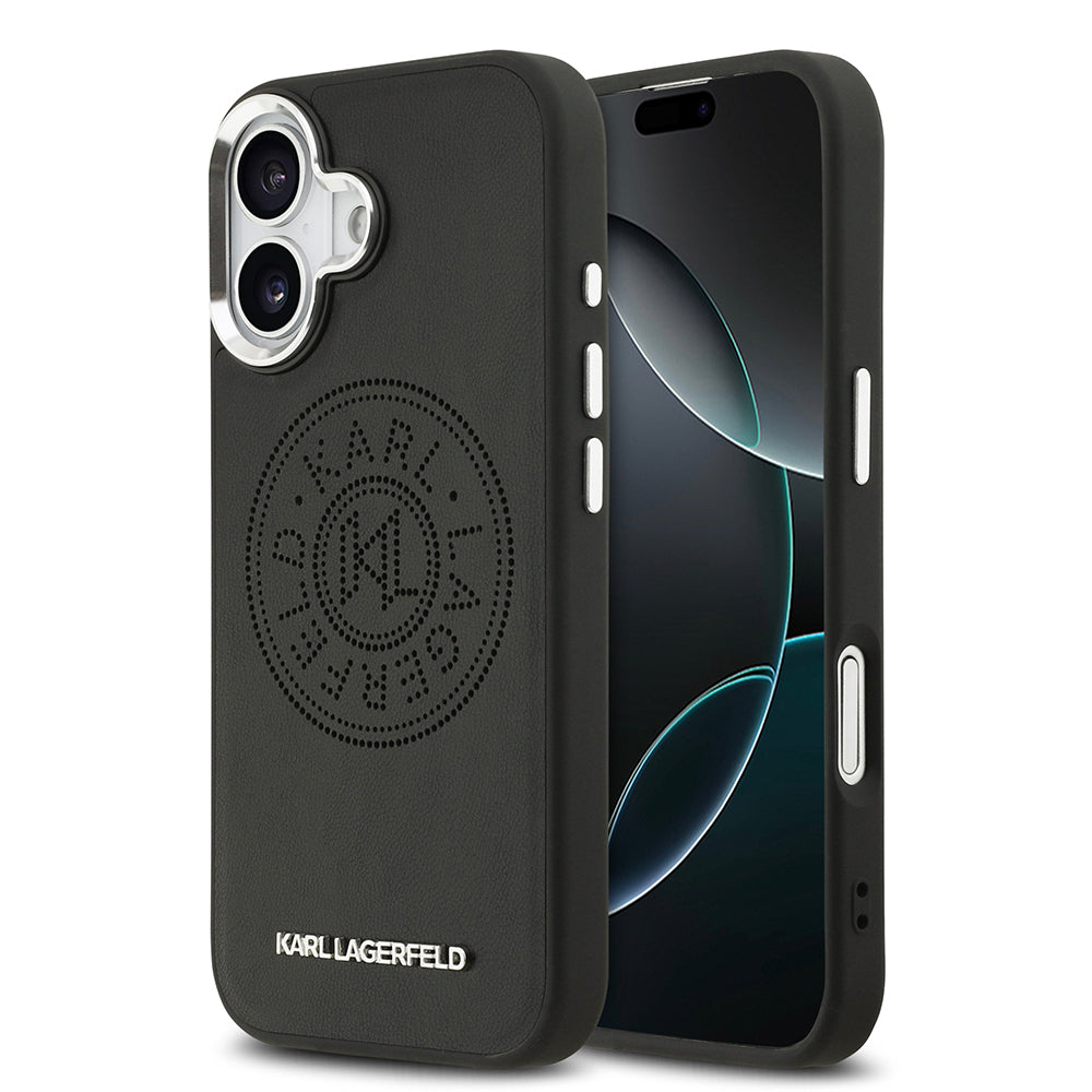 iPhone 17 Kılıf Karl Lagerfeld Orijinal Lisanslı M-safe Şarj Özellikli Delikli Tasarım Metal Logolu PU Deri Kılıf