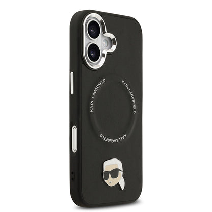 iPhone 17 Kılıf Karl Lagerfeld Orijinal Lisanslı M-safe Şarj Özellikli Metal Kamera ve Buton Tasarımlı Karl PU Deri Kılıf