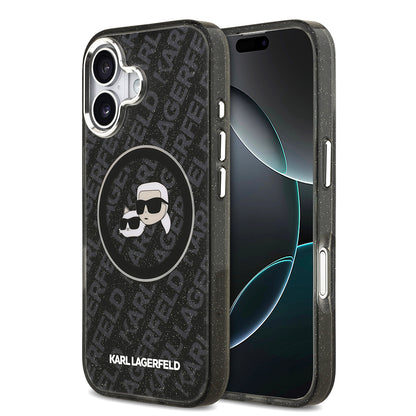 iPhone 17 Kılıf Karl Lagerfeld Orijinal Lisanslı Parlayan Simli Karl & Choupette Heads Kılıf