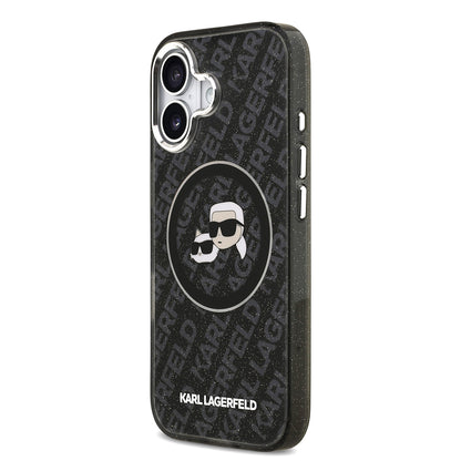 iPhone 17 Kılıf Karl Lagerfeld Orijinal Lisanslı Parlayan Simli Karl & Choupette Heads Kılıf