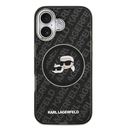 iPhone 17 Kılıf Karl Lagerfeld Orijinal Lisanslı Parlayan Simli Karl & Choupette Heads Kılıf
