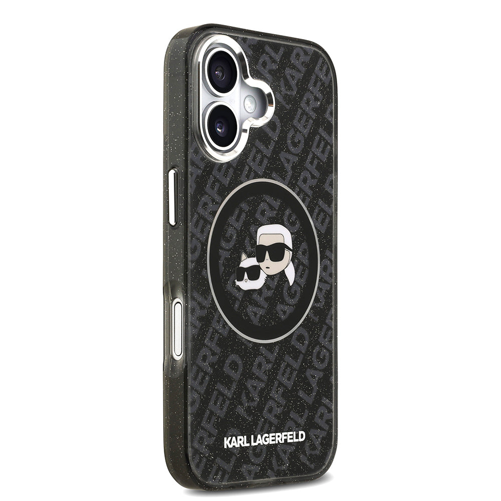 iPhone 17 Kılıf Karl Lagerfeld Orijinal Lisanslı Parlayan Simli Karl & Choupette Heads Kılıf