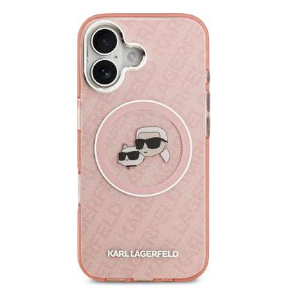 iPhone 17 Kılıf Karl Lagerfeld Orijinal Lisanslı Parlayan Simli Karl & Choupette Heads Kılıf