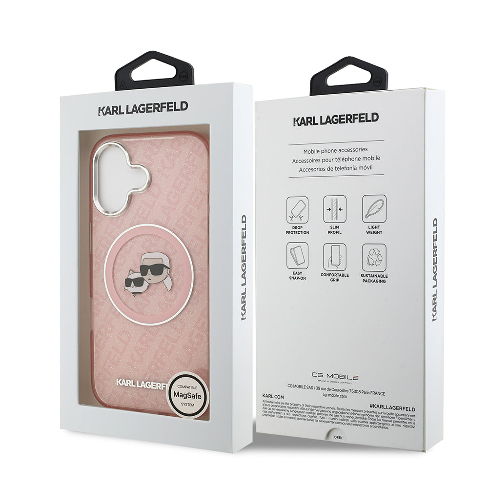 iPhone 17 Kılıf Karl Lagerfeld Orijinal Lisanslı Parlayan Simli Karl & Choupette Heads Kılıf