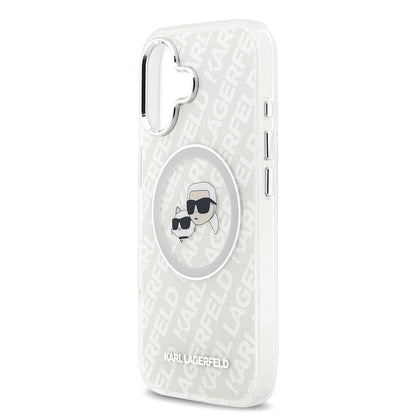 iPhone 17 Kılıf Karl Lagerfeld Orijinal Lisanslı Parlayan Simli Karl & Choupette Heads Kılıf