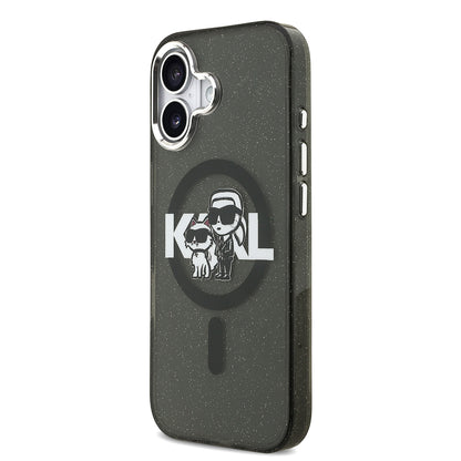 iPhone 17 Kılıf Karl Lagerfeld Orijinal Lisanslı Parlayan Simli Karl & Choupette Sketch Logo Kılıf