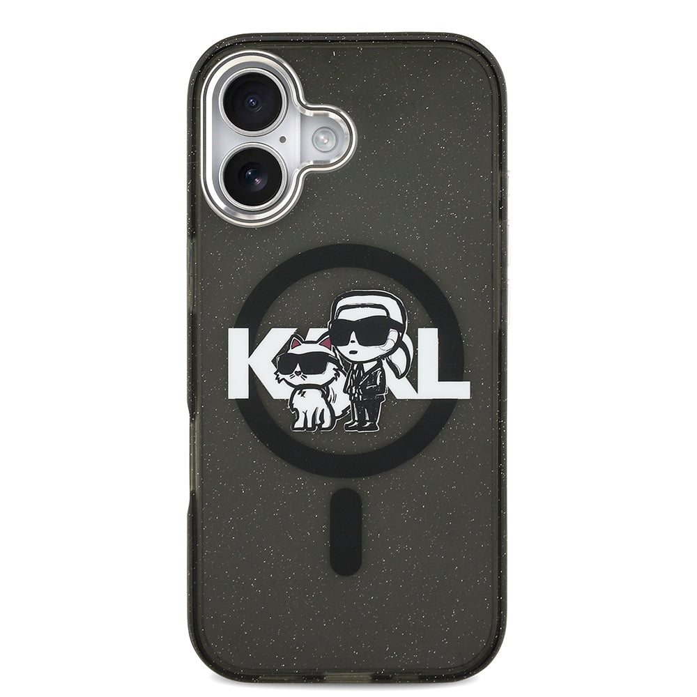 iPhone 17 Kılıf Karl Lagerfeld Orijinal Lisanslı Parlayan Simli Karl & Choupette Sketch Logo Kılıf