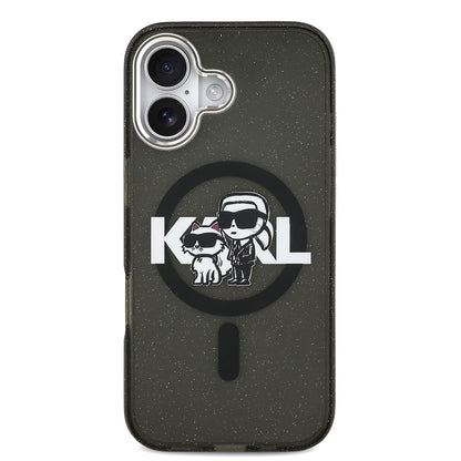 iPhone 17 Kılıf Karl Lagerfeld Orijinal Lisanslı Parlayan Simli Karl & Choupette Sketch Logo Kılıf