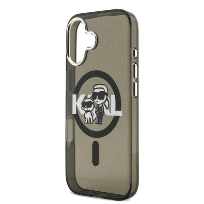 iPhone 17 Kılıf Karl Lagerfeld Orijinal Lisanslı Parlayan Simli Karl & Choupette Sketch Logo Kılıf