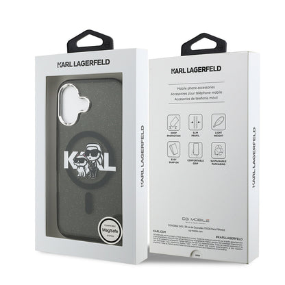 iPhone 17 Kılıf Karl Lagerfeld Orijinal Lisanslı Parlayan Simli Karl & Choupette Sketch Logo Kılıf
