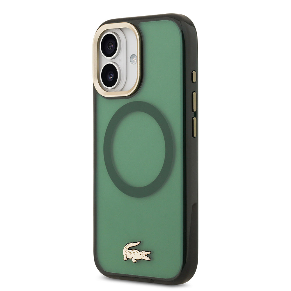 iPhone 17 Kılıf Lacoste Orijinal Lisanslı M-safe Şarj Özellikli Gold Timsah Logolu Buzlu Kılıf