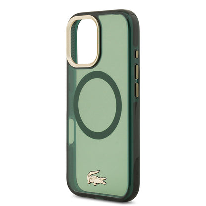 iPhone 17 Kılıf Lacoste Orijinal Lisanslı M-safe Şarj Özellikli Gold Timsah Logolu Buzlu Kılıf