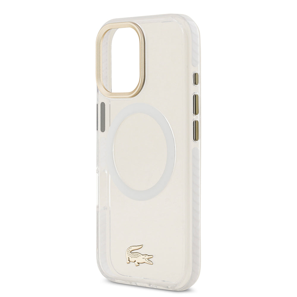 iPhone 17 Kılıf Lacoste Orijinal Lisanslı M-safe Şarj Özellikli Gold Timsah Logolu Buzlu Kılıf