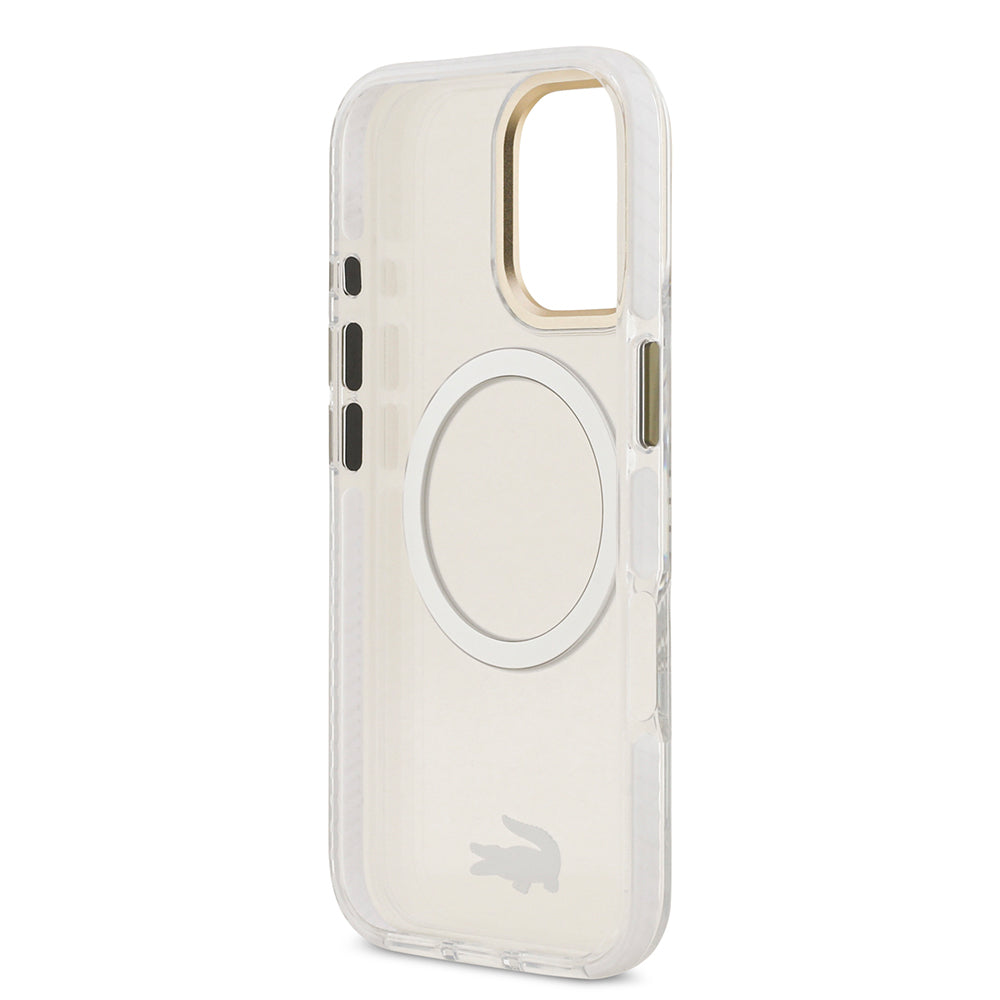 iPhone 17 Kılıf Lacoste Orijinal Lisanslı M-safe Şarj Özellikli Gold Timsah Logolu Buzlu Kılıf