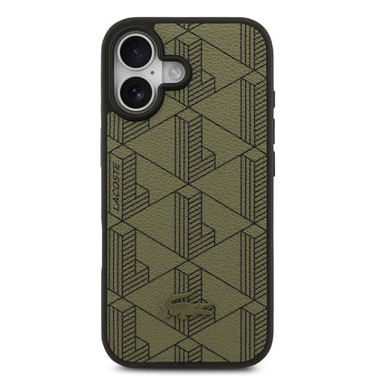 iPhone 17 Kılıf Lacoste Orijinal Lisanslı M-safe Şarj Özellikli PU Deri Tasarımlı Kartlıklı Karışık Monogram Desenli Kılıf