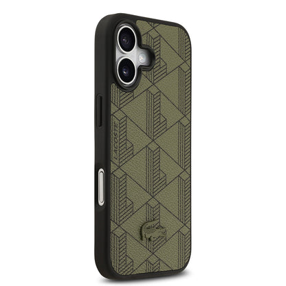 iPhone 17 Kılıf Lacoste Orijinal Lisanslı M-safe Şarj Özellikli PU Deri Tasarımlı Kartlıklı Karışık Monogram Desenli Kılıf