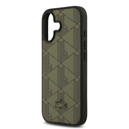 iPhone 17 Kılıf Lacoste Orijinal Lisanslı M-safe Şarj Özellikli PU Deri Tasarımlı Kartlıklı Karışık Monogram Desenli Kılıf