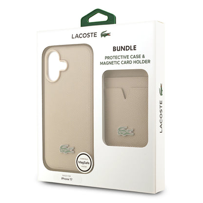 iPhone 17 Kılıf Lacoste Orijinal Lisanslı M-safe Şarj Özellikli PU Pike Desenli Metal Logolu Kartlıklı Kılıf