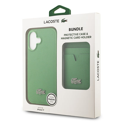 iPhone 17 Kılıf Lacoste Orijinal Lisanslı M-safe Şarj Özellikli PU Pike Desenli Metal Logolu Kartlıklı Kılıf