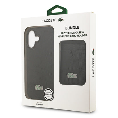 iPhone 17 Kılıf Lacoste Orijinal Lisanslı M-safe Şarj Özellikli PU Pike Desenli Metal Logolu Kartlıklı Kılıf