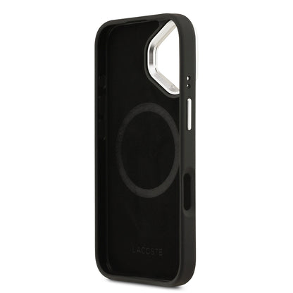 iPhone 17 Kılıf Lacoste Orijinal Lisanslı M-safe Şarj Özellikli PU Pike Desenli Standlı Metal Logolu Kılıf