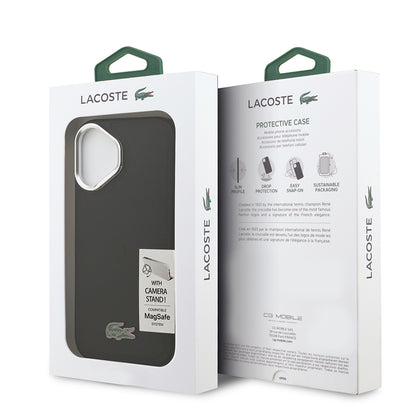 iPhone 17 Kılıf Lacoste Orijinal Lisanslı M-safe Şarj Özellikli PU Pike Desenli Standlı Metal Logolu Kılıf