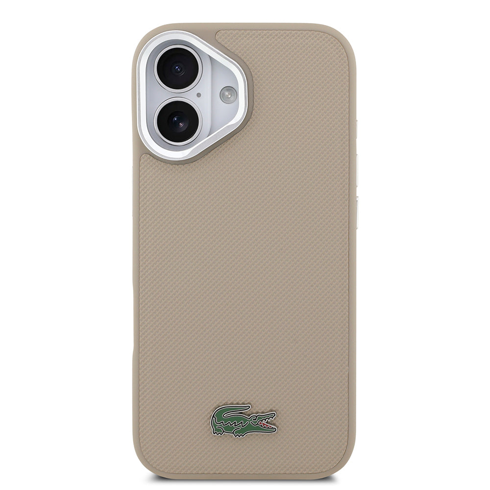 iPhone 17 Kılıf Lacoste Orijinal Lisanslı M-safe Şarj Özellikli PU Pike Desenli Standlı Metal Logolu Kılıf