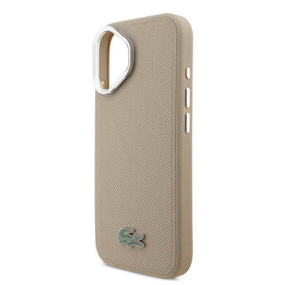 iPhone 17 Kılıf Lacoste Orijinal Lisanslı M-safe Şarj Özellikli PU Pike Desenli Standlı Metal Logolu Kılıf