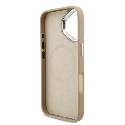 iPhone 17 Kılıf Lacoste Orijinal Lisanslı M-safe Şarj Özellikli PU Pike Desenli Standlı Metal Logolu Kılıf