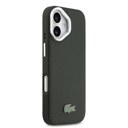 iPhone 17 Kılıf Lacoste Orijinal Lisanslı M-safe Şarj Özellikli PU Pike Desenli Standlı Metal Logolu Kılıf