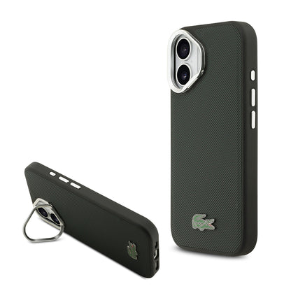 iPhone 17 Kılıf Lacoste Orijinal Lisanslı M-safe Şarj Özellikli PU Pike Desenli Standlı Metal Logolu Kılıf