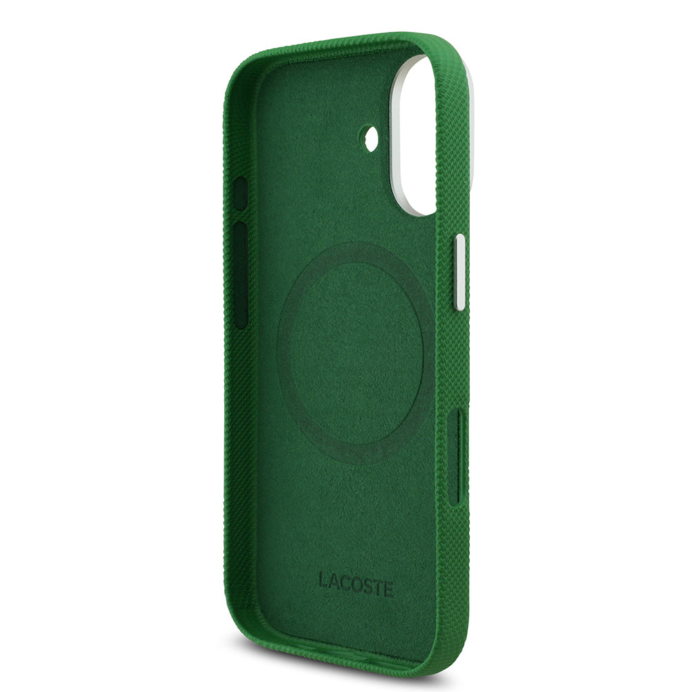 iPhone 17 Kılıf Lacoste Orijinal Lisanslı M-Safe Şarj Özellikli PVC Pike Desenli Arka Yüzey İkonik Timsah Dokuma Logolu Kılıf