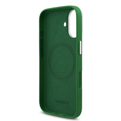 iPhone 17 Kılıf Lacoste Orijinal Lisanslı M-Safe Şarj Özellikli PVC Pike Desenli Arka Yüzey İkonik Timsah Dokuma Logolu Kılıf